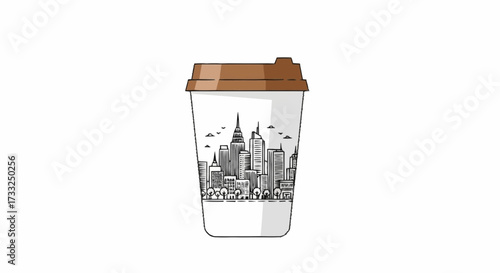 Sip the City Life Modern coffee cup design showcasing a vibrant urban skyline, perfect for coffee lovers and city dwellers who appreciate unique artistic flair