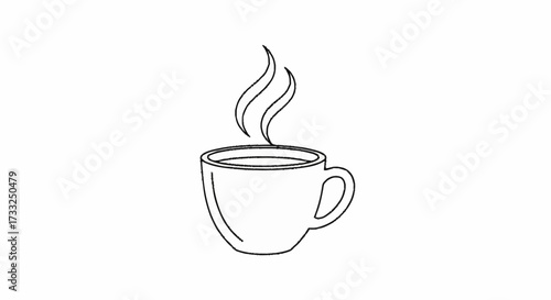 Steaming cup of coffee or tea, a comforting morning beverage in simple line art, perfect for cafes and lifestyle blogs