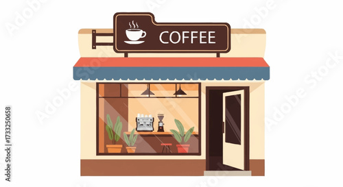 Charming coffee shop storefront invitingly opens its doors, promising warm brews and cozy moments for patrons seeking a delightful cafe experience.
