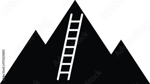 Climbing ladder up mountain peak success achievement goal reaching concept symbol