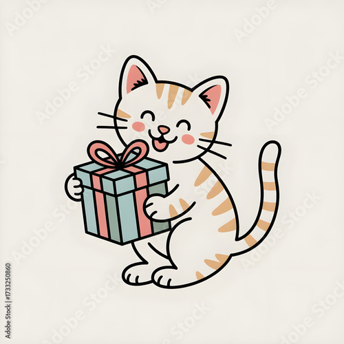 Cute Cartoon Cat, Gift, Present Illustration vector