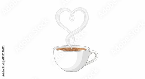 Steaming hot coffee cup with heart shaped steam evokes warmth and morning comfort, perfect for cafe promotions and cozy lifestyle content.