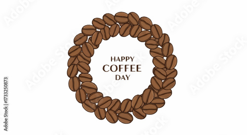 Celebrate with a warm embrace of rich coffee beans framing a joyful 'Happy Coffee Day' greeting, perfect for cozy promotions and warm wishes.