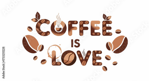 Express your passion for coffee with this vibrant "Coffee is Love" design, perfect for cafes, branding, and lifestyle content, capturing warmth and aroma.