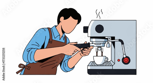 Skilled barista expertly crafts a perfect espresso shot using a professional coffee machine, creating a rich aroma and delicious beverage.