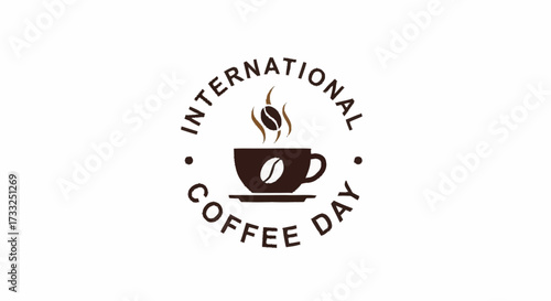 Celebrate International Coffee Day with this warm, inviting graphic featuring a steaming cup and coffee bean motif, perfect for promotions and events.