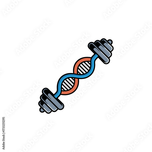 DNA helix barbell logo, fitness genetics icon, science training concept, strength gym branding, innovative health vector illustration