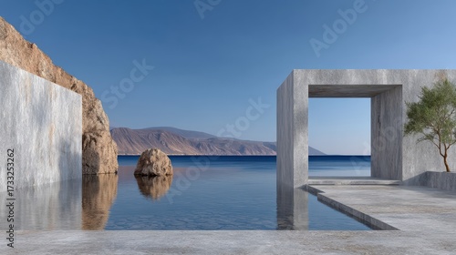 A Small Tree Growing in a Pool: An Imaginative Journey Through Minimalist Futuristic Landscapes