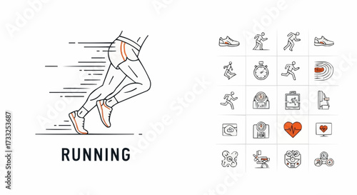 Running icons and illustration for fitness and sports