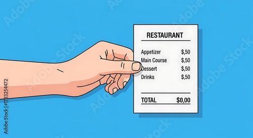 Hand Holding Restaurant Bill.
