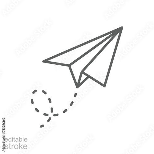 Paper plane icon. Simple outline style. Send message, fly airplane doodle, wing, email, letter, travel, mail, messaging and communication concept. Thin line symbol. Isolated design editable stroke