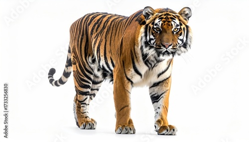 Wallpaper Mural Majestic Bengal tiger with striking orange and black stripes, isolated on white Torontodigital.ca