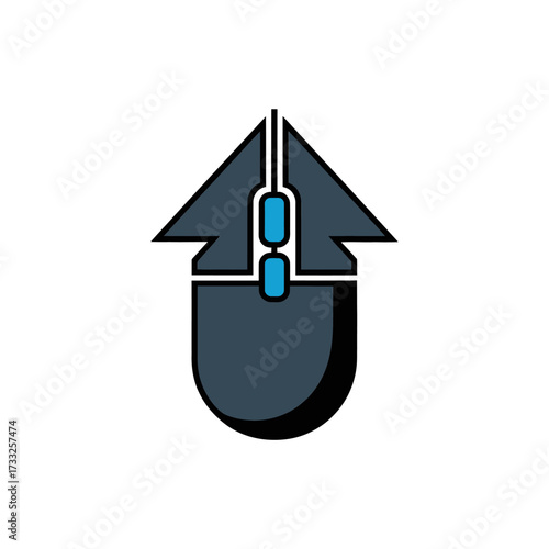 sleek mouse pointer icon, upward arrow with cord, modern navigation mark, web interface branding, clean technology vector