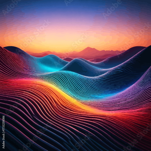 Abstract fractal realms energy design with blue and orange wave lines pattern backdrop for digital business concept art