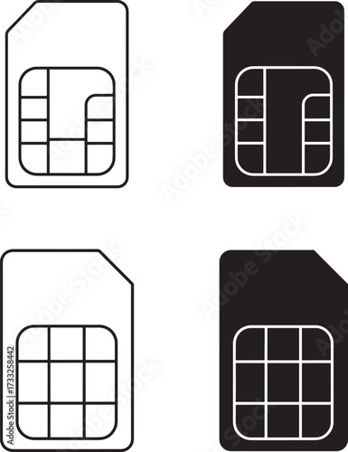 Sim card icon set in black and white vector illustration