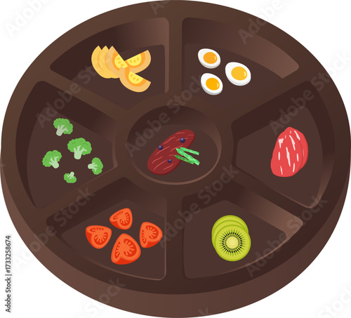 Rustic Wooden Compartment Pet Bowl with Healthy Meal – Divided Plate for Dogs