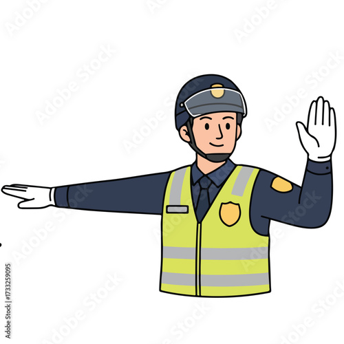 Vector illustration of a police officer directing traffic with clear hand gestures