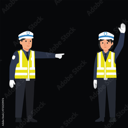 Traffic Policemen Directing Traffic with Hand Gestures