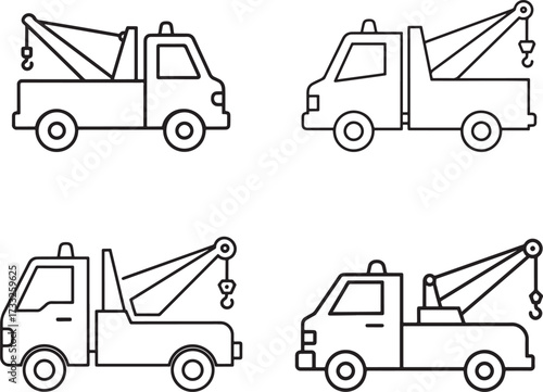 Tow Truck Line Art Collection Simple Vector Icons for Automotive and Rescue Services