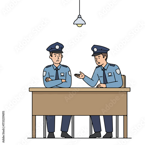 Two police officers discussing a case at a desk