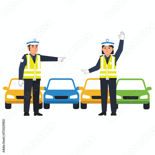 Traffic Policemen Directing Traffic with Cars