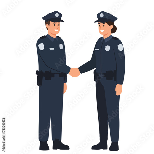 Police officers shaking hands in agreement and partnership