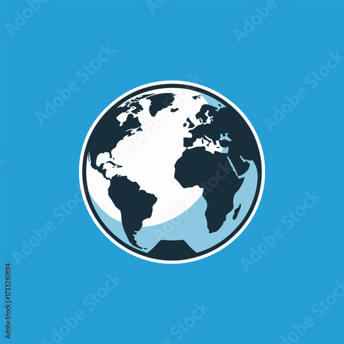 Global earth icon, flat world map circle, international geography symbol, travel education branding, modern minimalist vector illustration