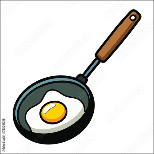 Fried egg with parsley leaves and spices on frying pan cooked fried eggs meal for breakfast