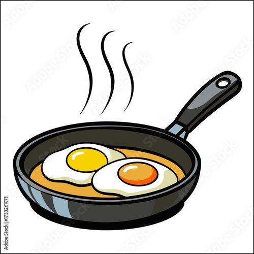 Fried egg with parsley leaves and spices on frying pan cooked fried eggs meal for breakfast