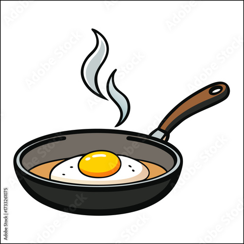 Fried egg with parsley leaves and spices on frying pan cooked fried eggs meal for breakfast
