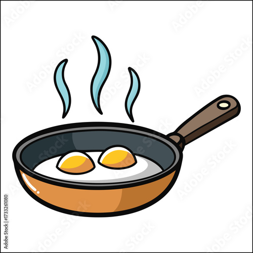 Fried egg with parsley leaves and spices on frying pan cooked fried eggs meal for breakfast