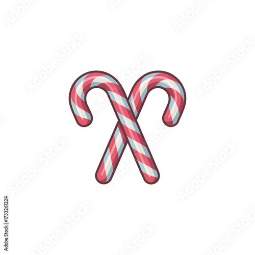 pair of candy canes, red white stripes, simple holiday candy illustration, seasonal dessert emblem, clean vector artwork