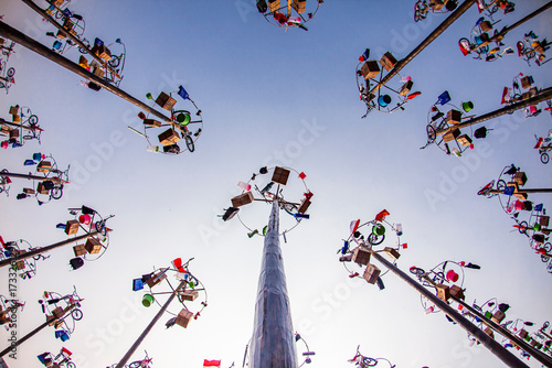 low angle of panjat pinang, Indonesia traditional game, independence day