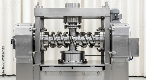 Detailed View of Industrial Twin Screw Extruder for Processing Materials