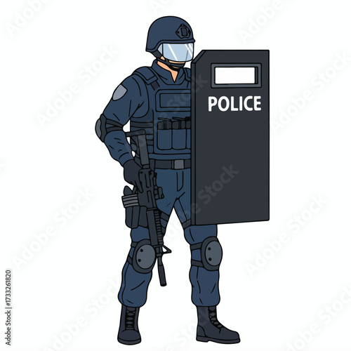 Armed Police Officer in Tactical Gear Ready for Action