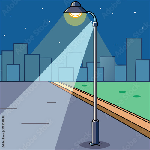 Night city street with road crossing and park