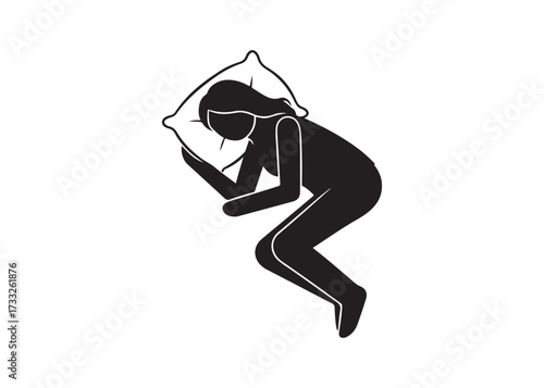 Silhouette of a person sleeping on a pillow isolated on white background