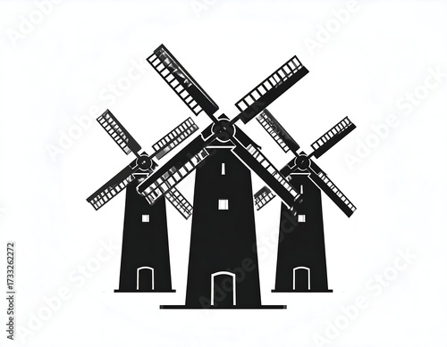Three black windmills on white background