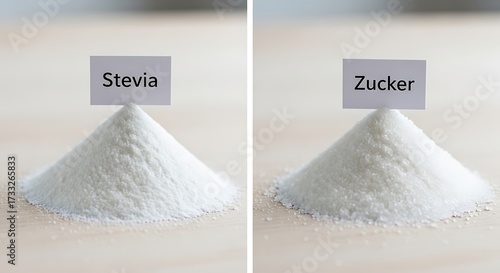 Stevia and Sugar Comparison Side by Side.