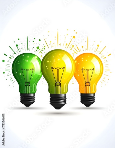 Three colorful light bulbs