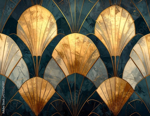 Art Deco pattern with gold and teal