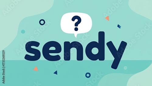 “Sendy” logo with bold dark blue text on soft teal background, featuring a speech bubble with a question mark — playful, modern design suggesting communication or inquiry.