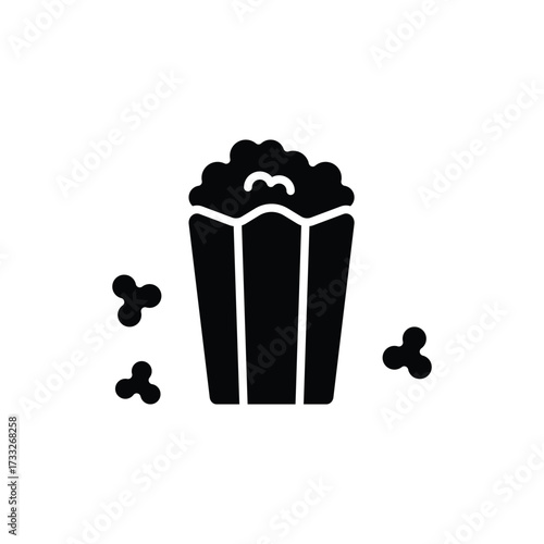 Popcorn icon. Simple solid style. Pop, corn, cinema film food, a box of movie theater popcorn concept. Silhouette, glyph symbol. Isolated design