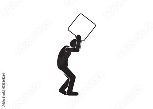 Silhouette of a man carrying a box isolated on white background