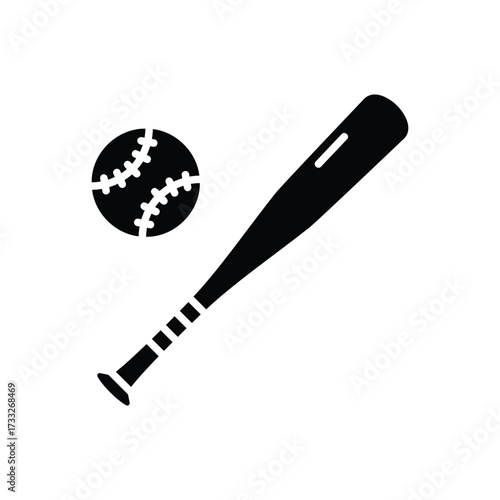 Baseball bat icon. Simple solid style. Baseball, bat, ball, base, softball, set, sport concept. Silhouette, glyph symbol. Isolated design