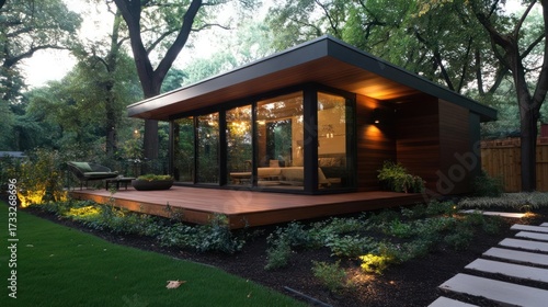 Contemporary garden studio retreat featuring modern architecture and serene landscape design