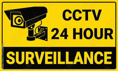 CCTV 24 hour surveillance sign, With a CCTV symbol and the text CCTV 24 hour surveillance.
