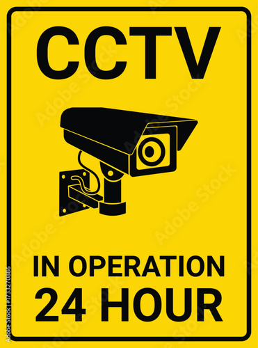 CCTV in operation 24 hour sign,Yellow rectangle sign