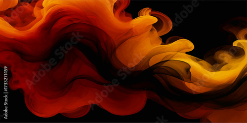 Abstract smooth blue and yellow fire flames background pattern with smoke and light in motion