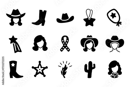 Collection of cowboy icons for graphic design
